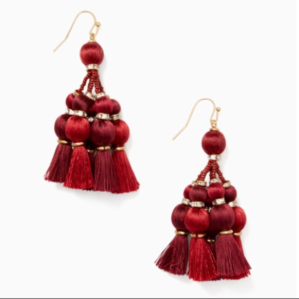 Kate’s Spade ♠️ NWT Dark Red Tassel Earrings - Picture 5 of 7